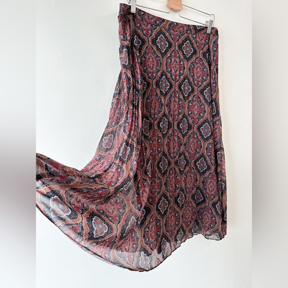 Contemporaine for Simons - Maxi Skirt - Wine & Blue Print - Size: Large